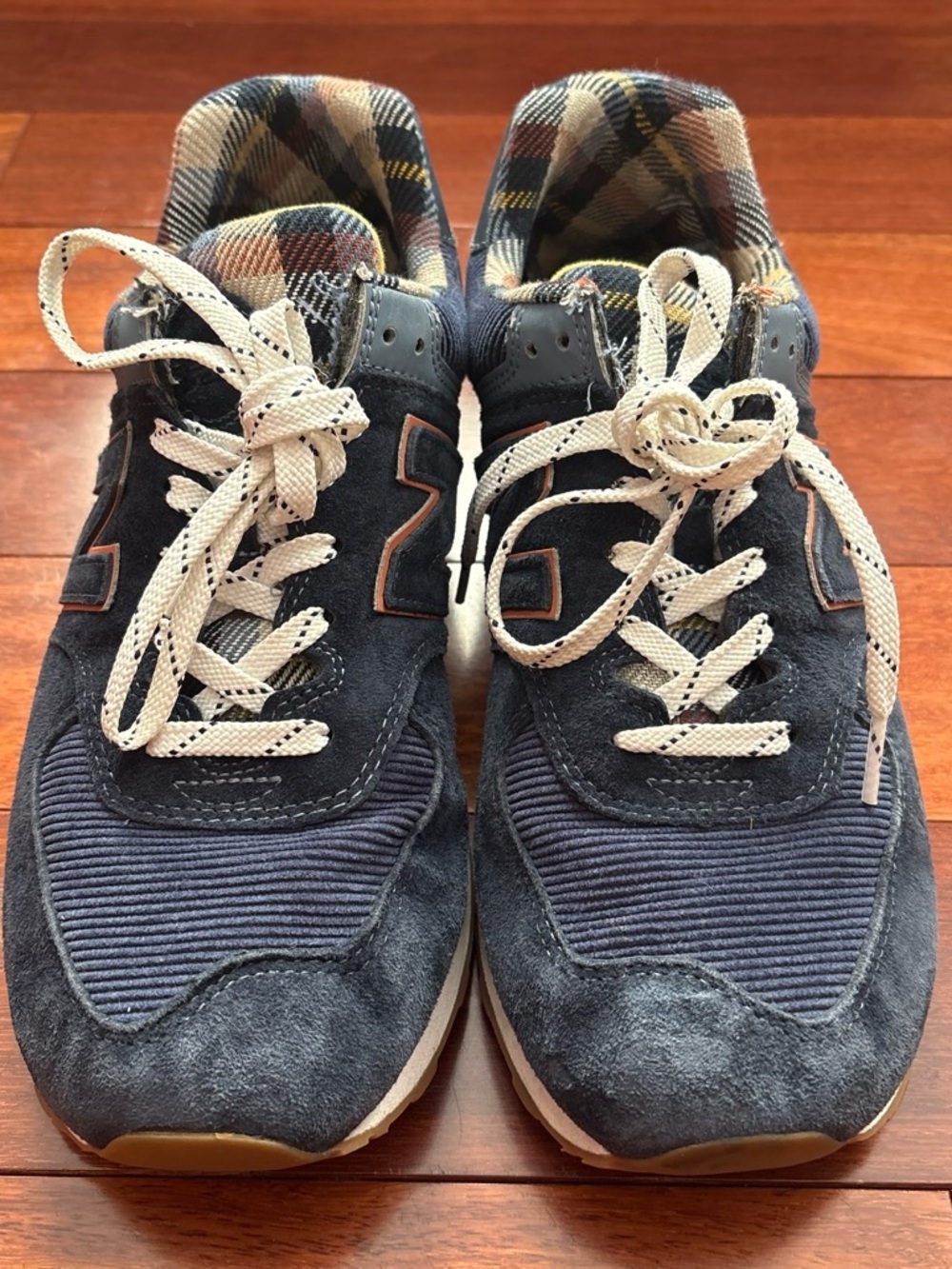 New Balance Navy Suede & Corduroy Sneakers with Cream Laces
